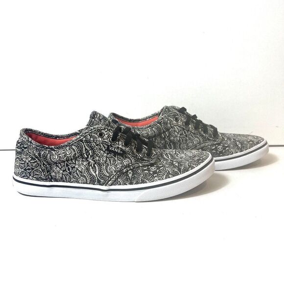 VANS Sneakers Skate Shoes Womens Size 6 Black White Paisley Lace Up Low Top Flat - Picture 2 of 11